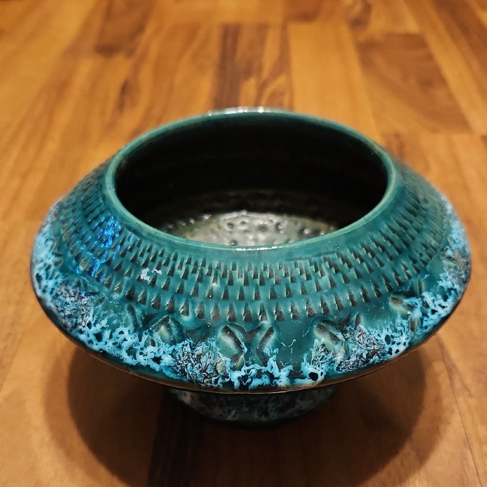 Vintage Italian Teal Lava Glaze Mid-century Pottery Planter Bowl